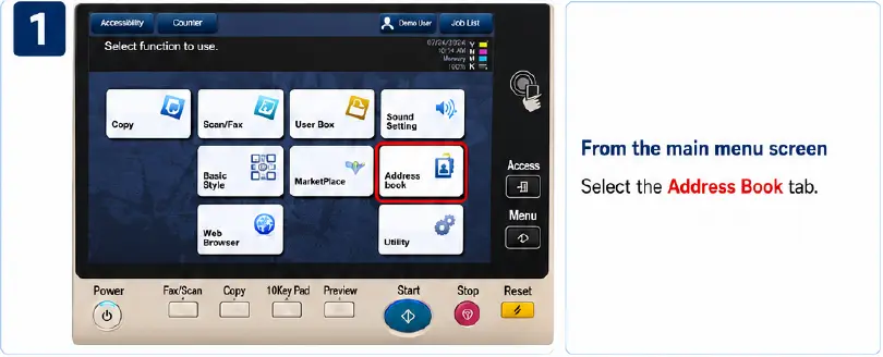 Step 1: Select Address Book from the MFP main menu