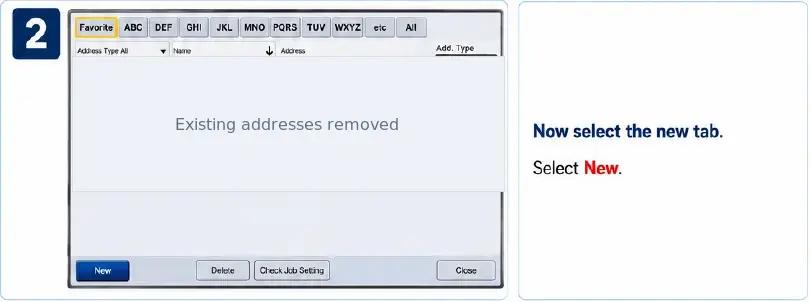 Step 2: Select New in the MFP address book
