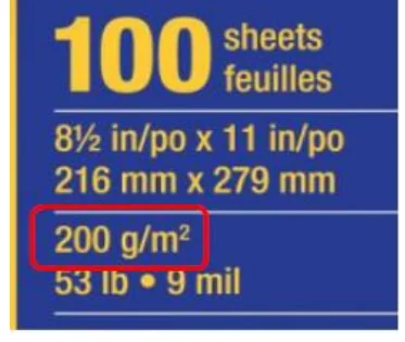 Ream label showing 200 g/m²