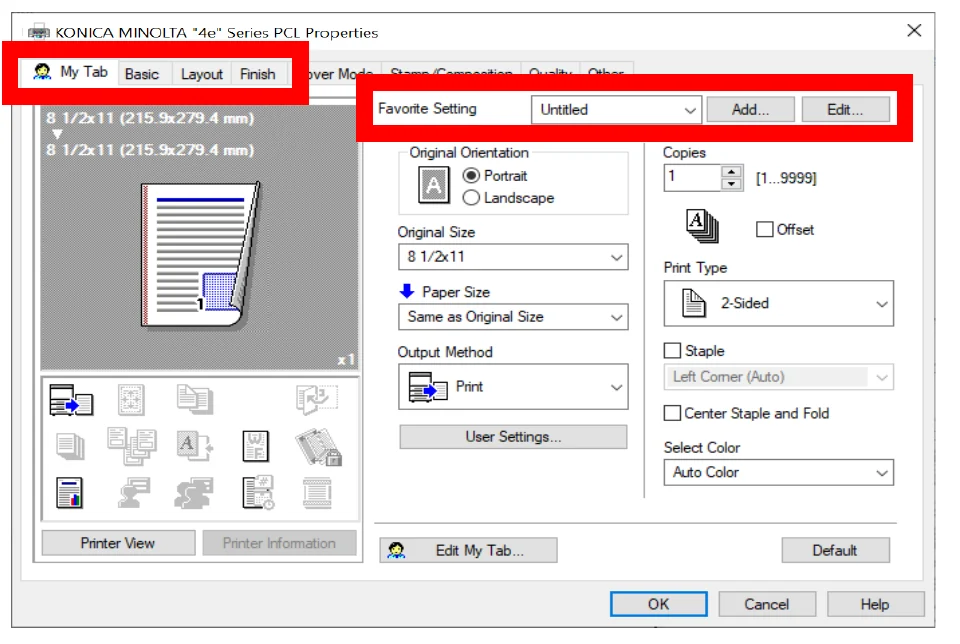 Favorite Setting drop-down and Add button