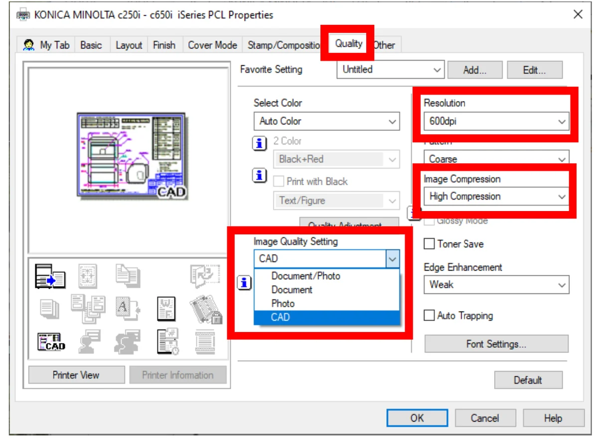 Quality tab with Image Quality Setting, Resolution, and Image Compression highlighted